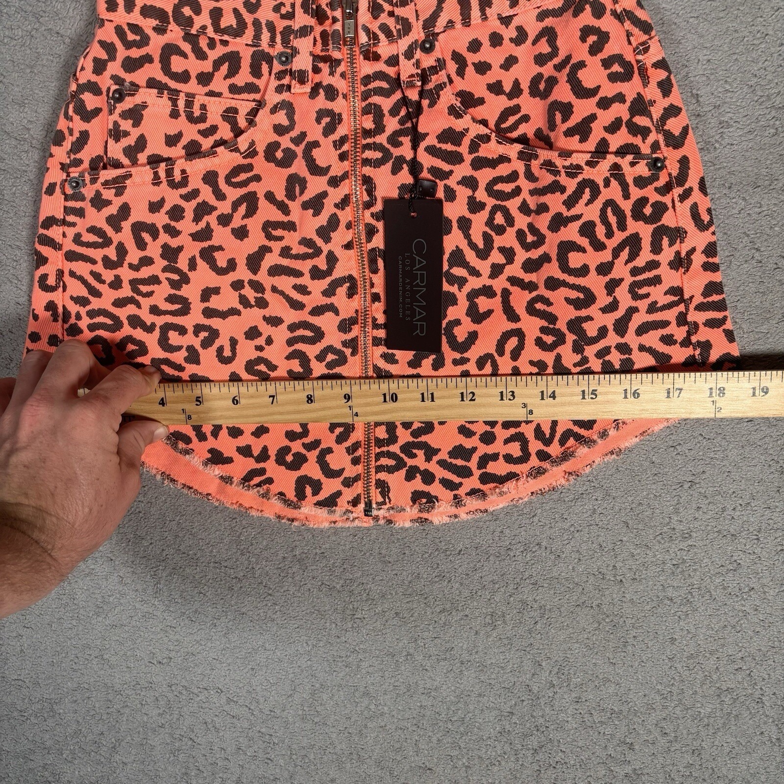 Carmar Denim Neon Orange Leopard Print Zip Front Mini Skirt Nwt Size 25 Y2k — image 5 of 8